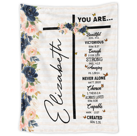 Personalized Blanket For Daughter Sisters From Family Friends Gifts Ideas For Christian Cross Flowers You Are Strong Chosen Loved Custom Name Fleece Sherpa Blanket For Birthday