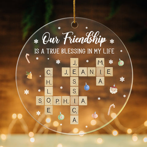 Personalized Friendship Clear Acrylic Ornament, Custom Scrabble Name Ornament, Best Friend Gift, Our Friendship Blessing Christmas Keepsake