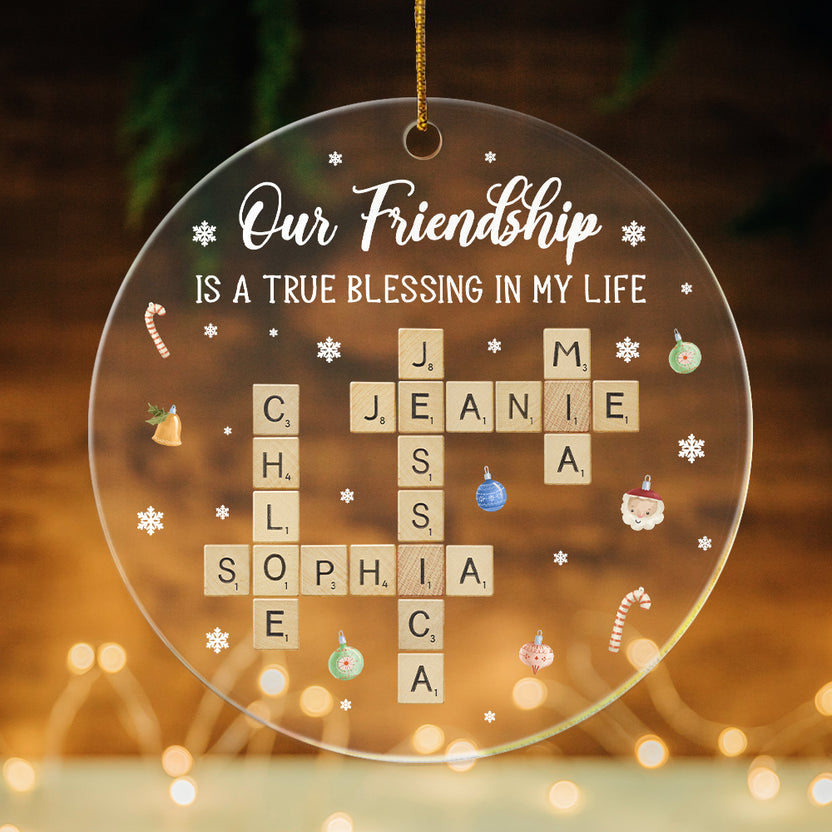 Personalized Friendship Clear Acrylic Ornament, Custom Scrabble Name Ornament, Best Friend Gift, Our Friendship Blessing Christmas Keepsake