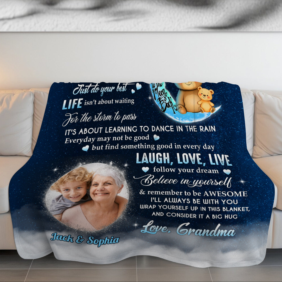 Grandsons Gifts, As You Grow Older You Will Face Many Challenges In Life Bear And Photo, Personalized Blanket, Gifts For Grandson From Grandma,Fleece Sherpa Blanket, Gifts For Christmas