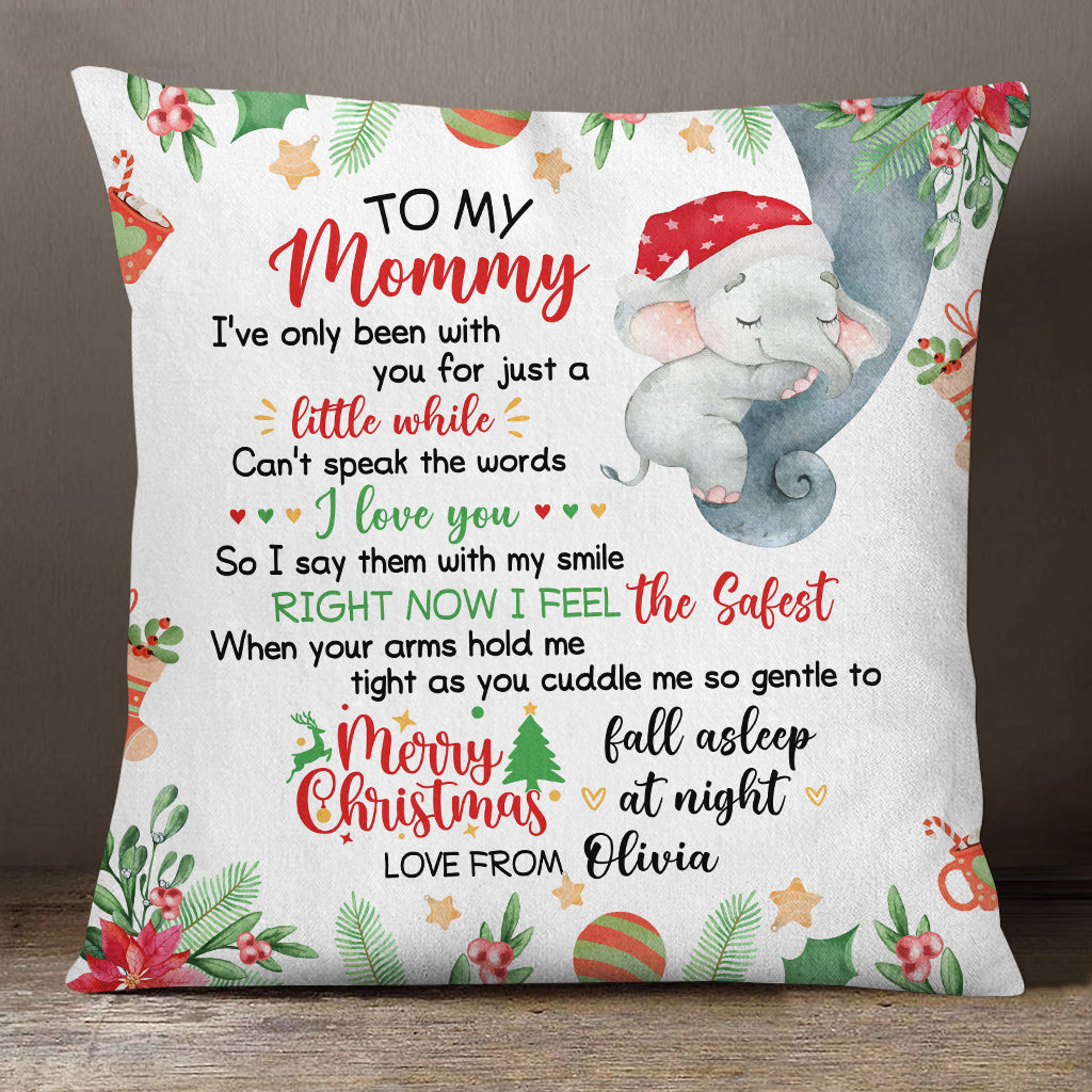 Personalized Square Pillow For New Mom From Newborn Baby Family Pregnancy Gifts Baby Elephant Sleeping I've Only Been With You Custom Name Double Sided Sofa Couch Cushion On Christmas