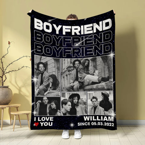 Gifts For Couple, Boyfriend Photo Collage Blanket, Personalized Name And Year, Black With Multiple Photos Gifts For Him Her Fleece Sherpa Blanket Valentine Anniversary