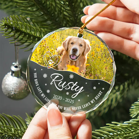 You Have Left My Life, But You Will Never Leave My Heart Glass Circle Ornament, Personalized Pet Memorial Ornament With Photo, Gifts For Loss Of Dog, Tree Decor Christmas Keepsake