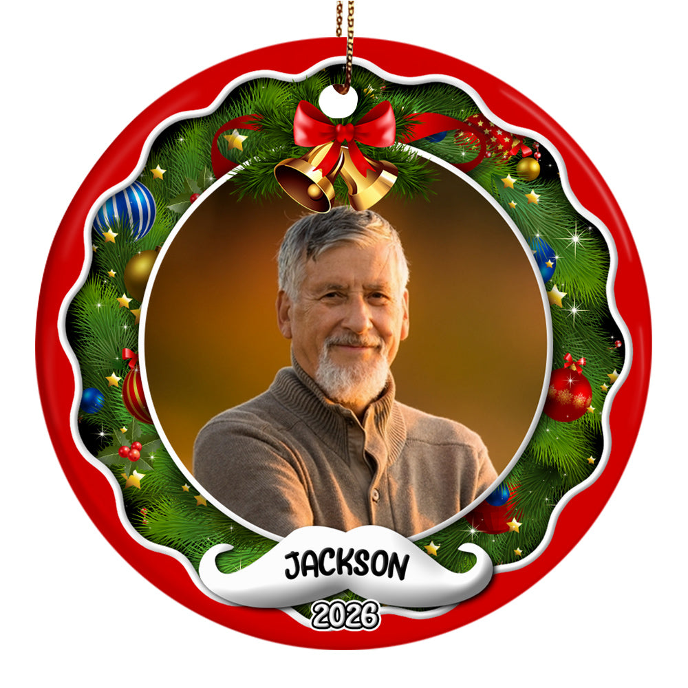 Xmas Frame Custom Photo Grandpa Cute With Beard Name & Year, Grandpa Christmas Photo Ornament, Family Christmas Keepsake, Holiday Tree Decoration, Gifts For Mom Dad Daughter Son