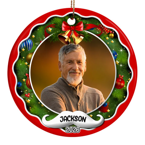 Xmas Frame Custom Photo Grandpa Cute With Beard Name & Year, Grandpa Christmas Photo Ornament, Family Christmas Keepsake, Holiday Tree Decoration, Gifts For Mom Dad Daughter Son