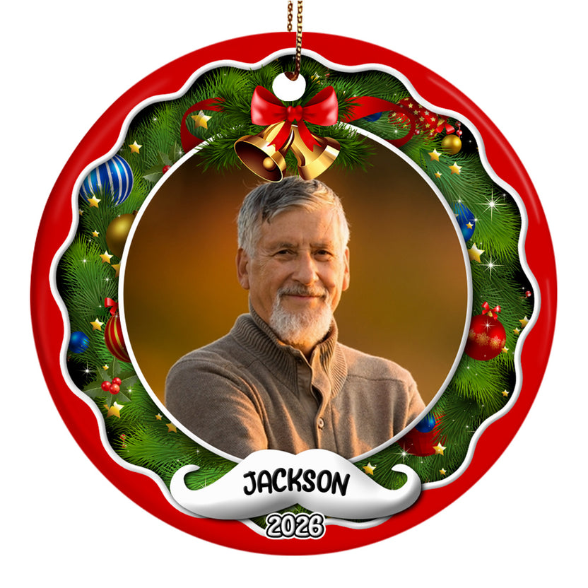 Xmas Frame Custom Photo Grandpa Cute With Beard Name & Year, Grandpa Christmas Photo Ornament, Family Christmas Keepsake, Holiday Tree Decoration, Gifts For Mom Dad Daughter Son