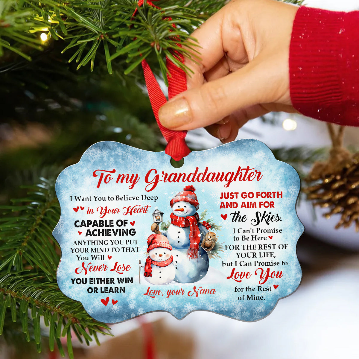 Granddaughter Gifts, Promise To Love You For The Rest Of Mine Cute Grandma & Grandkid Together Snowflakes Aluminum Ornament