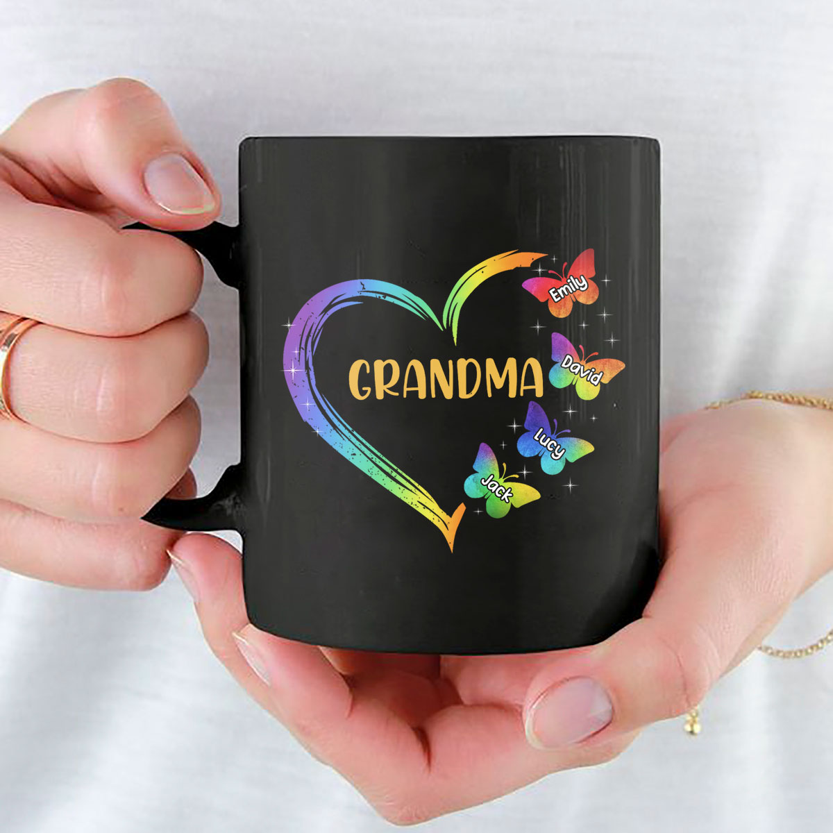 Personalized Coffee Mug For Mimi From Granddaughter Grandma Nana Mom Heart Butterflies Rainbow  Custom Name Novelty Ceramic Cup 11 15Oz Gifts Ideas For Grandparents On Birthday Mothers Day