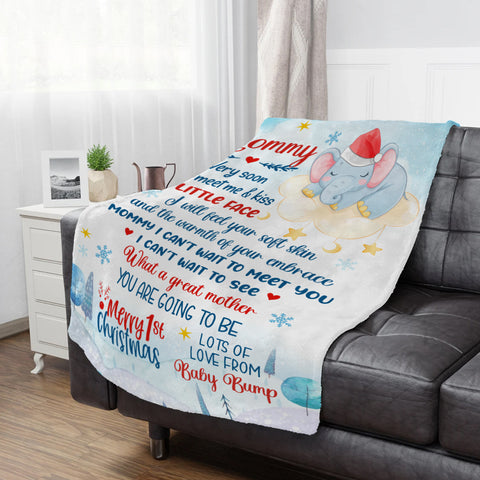 Gifts For New Mom, Mommy I Can't Wait To Meet You Snowflakes Elephant Sleeping In Moon, Personalized Blanket, Gifts For New Mommy, Fleece Sherpa, New Mom Blanket, Gifts For Xmas