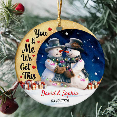 You & Me Cute Couple Crescent Moon, Custom Ceramic Christmas Ornament, Personalized Name Winter Family Theme, Tree Hanging Decor, Couple Keepsake, Personalized Christmas Ornament Gifts