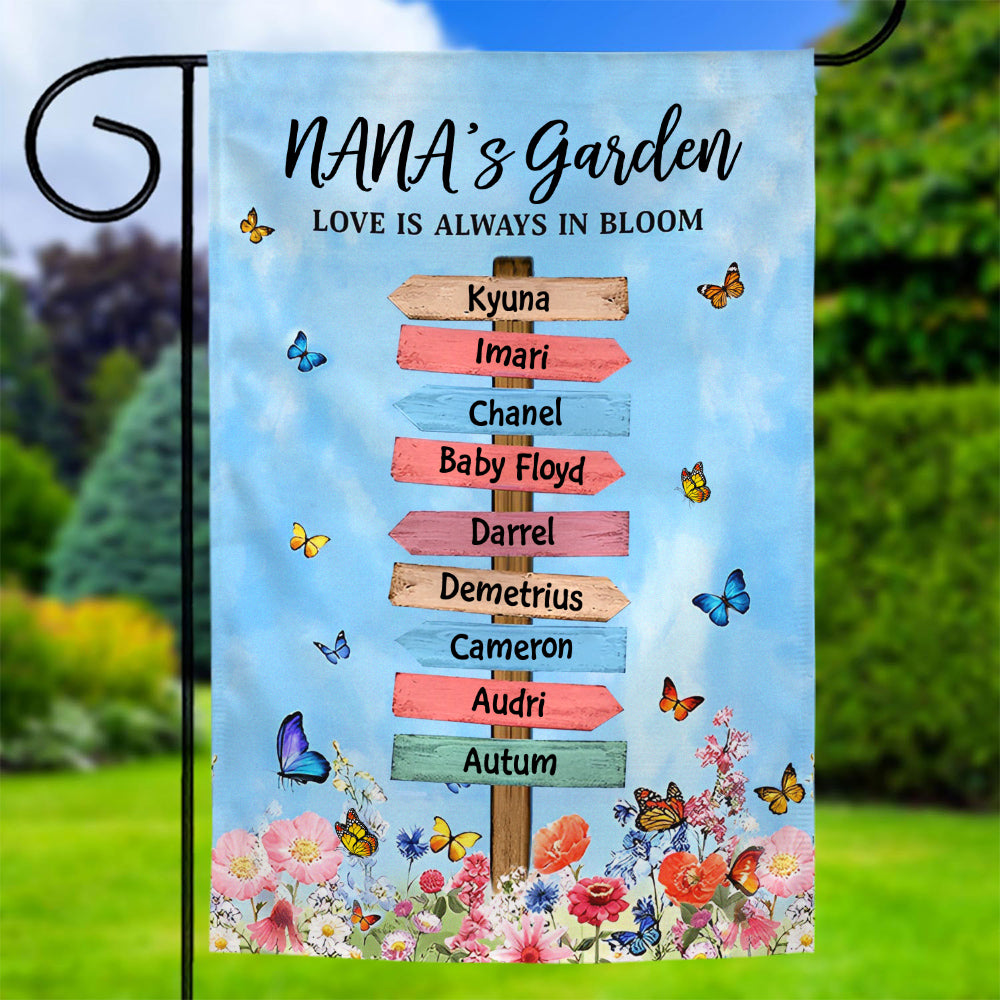 Grandma Gift, Personalized Nana's Garden Yard Flag, Butterflies Flowers Flag, Custom Grandkids Name, Nana Granny Bloom Garden Birthday Gift