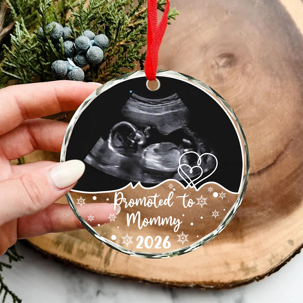 Mom To Be Gifts, Personalized Sonogram Glass Ornament, Promoted To Mommy Year, Custom Baby Photo Keepsake, Pregnancy Announcement, Expecting Mom Holiday Item,  Gifts For Mommy