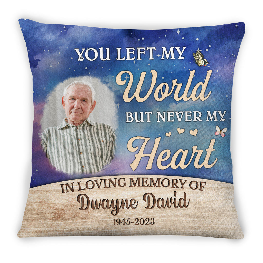Sympathy Gifts, Memorial Square Pillow, You Left World But Never My Heart Watercolor Wooden Background, Gifts For Loss Of Mom