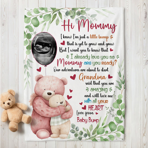 New Mom Gifts Ideas, I Already Love You Leaf Mommy Baby Bear With Balloon, Personalized Blanket, Gifts For Pregnant Wife Mommy, Fleece Sherpa, New Mom Blanket For Mother's Day