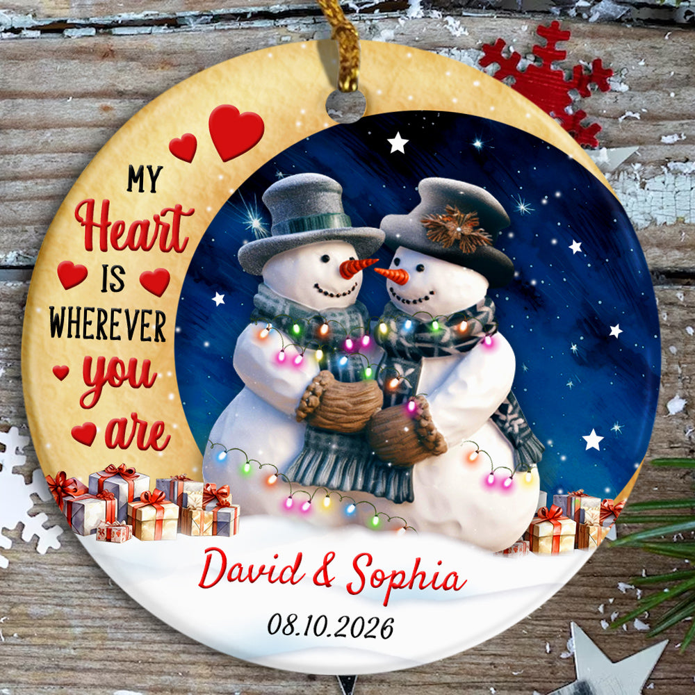 My Heart Is Wherever Cute Couple Crescents Moon, Winter Holiday Keepsake, Christmas Tree Decoration, Couple Christmas Ornament Holiday Tree Trim, Personalized Ornament Gifts For Him Her