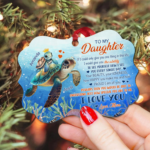 Daughter Gifts, Sea Turtle How Happy You Make Me Hand How Proud I Am Medallion Aluminum Ornament For Girls Babies From Mom Mother, Xmas Tree Decor, Gifts For Birthday Xmas Keepsake