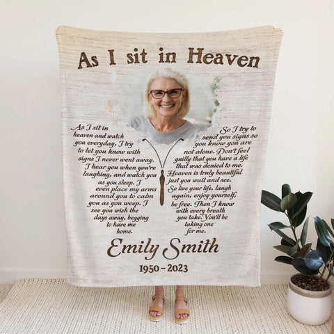 Sympathy Gifts, Personalized Memorial Blanket With Photo, Angel In Heaven As Sit In Heaven Butterflies With Photo, Loss Of Mom Dad Blanket, Fleece Sherpa, Sympathy Gifts For Anniversary