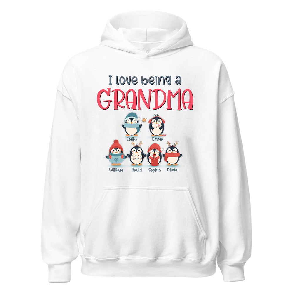 Personalized T-Shirt For Grandmother From Grandchildren Gifts For Grandparents Cute Baby Penguin I Love Being A Grandma Custom Name Short Sleeve Tee Shirt For Christmas Xmas Birthday