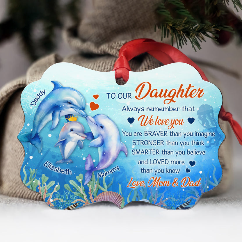 Daughter Gifts, Ocean Fish Family You Are Braver Than You Imagine Medallion Aluminum Ornament For Girls Babies From Mom Dad Parents, Xmas Tree Decor, Gifts For Birthday Holiday Winter