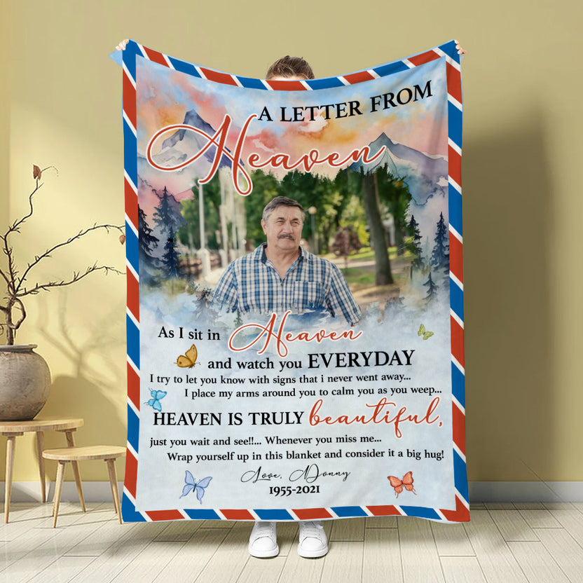 Remembrance Gifts, Personalized Memorial Blanket With Photo, In Heaven Love Letter Memorial Blanket Loss Of Mom Dad