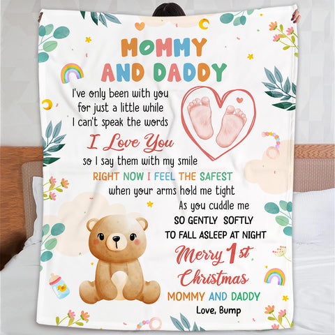 Merry 1st Christmas Mommy Daddy I've Only Been With You A While Footprint Baby Bear, Personalized Blanket, Gifts For New Parents, Fleece Sherpa Blanket, New Parents, Gifts For Xmas