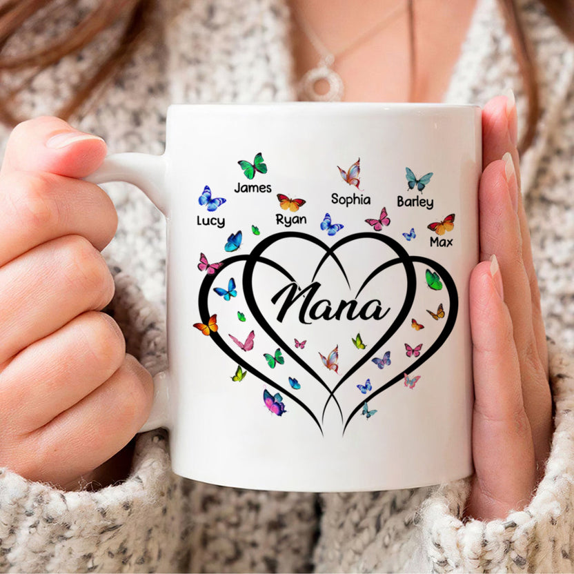 Personalized Coffee Mug For Grandma From Granddaughter Grandma Mom Heart Butterflies Custom Name Novelty Ceramic Cup 11 15Oz Gifts For Grandparents On Birthday Mothers Day Valentines Day