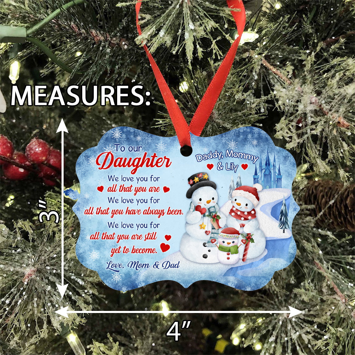 Daughter Gifts, Love You For All That You Are Snowflakes Medallion Aluminum Ornament, Personalized Christmas Ornament, Gifts For Girls From Mom Dad, Xmas Tree Decor
