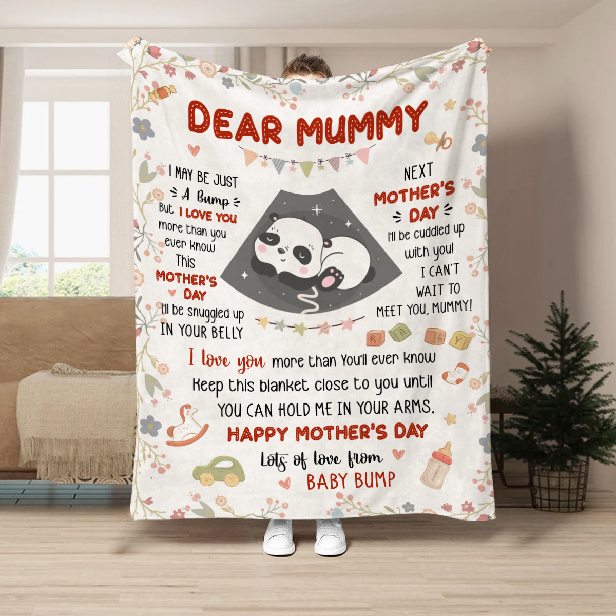 Mom To Be Gifts, I Can't Wait To Meet You 1st Mothers Day Baby Panda Sleeping In Mommy's Belly , Personalized Blanket, Gifts For New Mommy, Fleece Sherpa Blanket For Mother's Day