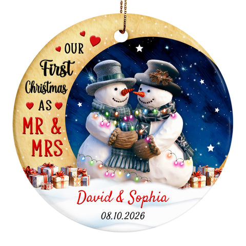 Newlywed Ornament, Our First Christmas As Mr & Mrs Cute Couple Crescents Moon, Holiday Tree Decoration, Wedding Keepsake, First Christmas Married Ornament Decor, Gifts For Bride Groom