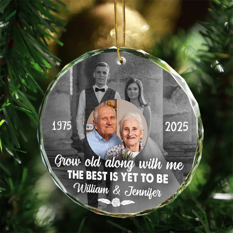 Grow Old Along With Me The Is Yet To Be, Anniversary Glass Ornament, Wedding Photo Keepsake, 50 Year Love Ornament, Then & Now Photo Collage, Gifts For Parents Family Him Her Valentine