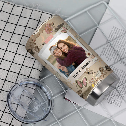 Not Sisters By Blood But Sisters By Heart, Personalized Tumbler, Gifts For Unbiological Sister, 20oz Travel Cup, Friendship Tumbler Summer Friendship Gifts For Women Girls Friends