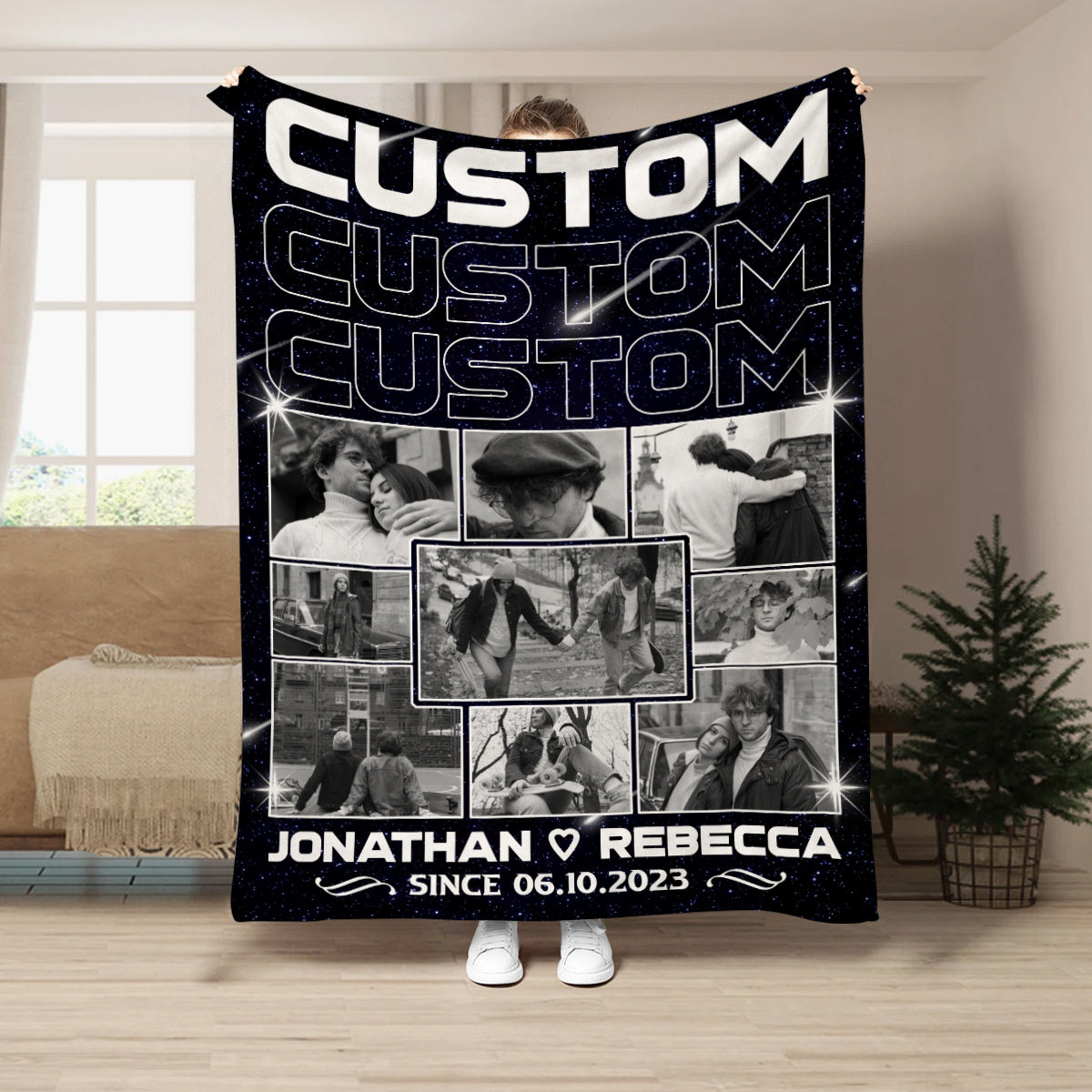 Custom Personalized Photo Blanket, Name And Since Date, Soft Blanket With Picture , Couple Memory With Photo Layout Gifts For Him Her Honey, Custom Fleece Sherpa