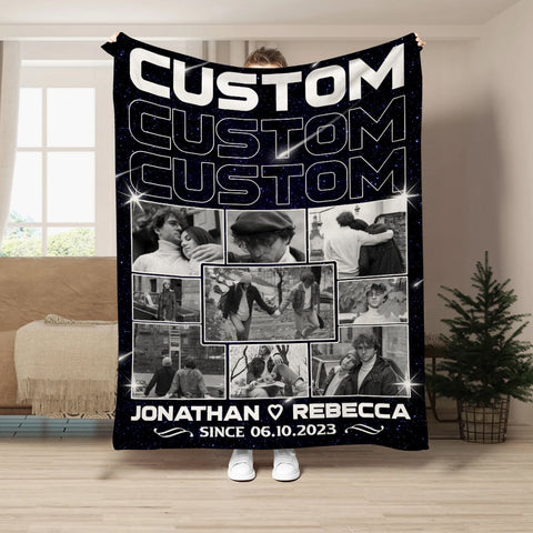 Custom Personalized Photo Blanket, Name And Since Date, Soft Blanket With Picture , Couple Memory With Photo Layout Gifts For Him Her Honey, Custom Fleece Sherpa