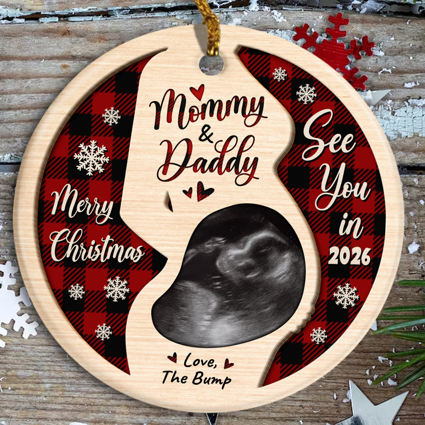 Merry Christmas Mommy's Tummy Snowflake Baby Bump See You In Year, Christmas Tree Holiday Decor, Holiday Keepsake, Custom Circle Ornament, Personalized Photo Ornament, Gifts For New Mom