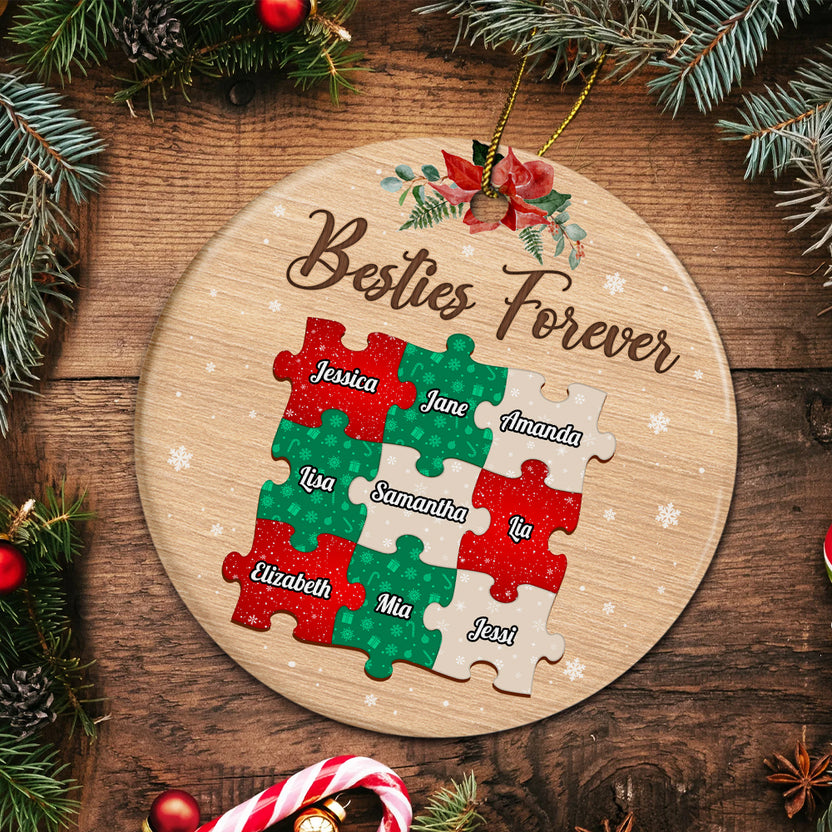 Personalized Besties Forever Ornament, Puzzle Piece Friends Ornament, Custom Name Friendship Gift, Christmas Best Friend Keepsake