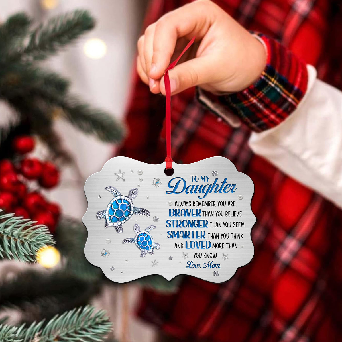 Cute Turtle You Are Smarter Than You Think Jewelry Style Printed Aluminum Ornament, Christmas Tree Holiday Ornament, Mom To Daughter Keepsake Gifts For Daughter Girl From Mom Mother