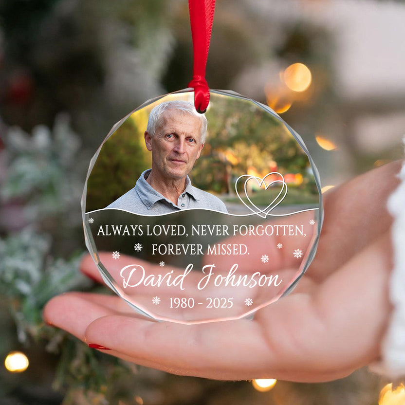 Sympathy Gifts, Personalized Memorial Ornament, Always Love No Forgotten Forever Missed Circle Glass Ornament For Loss Of Mom Dad, Xmas Tree Decoration, Funeral Gifts For Anniversary