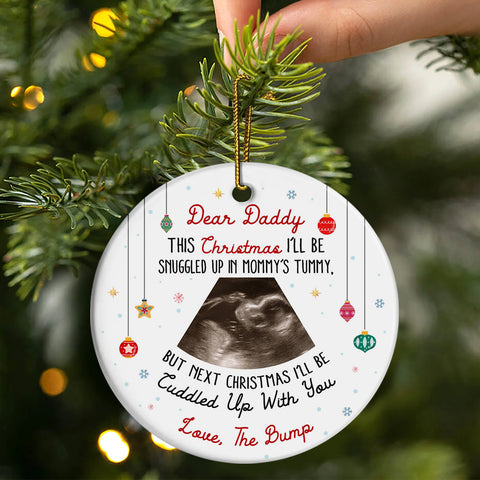 Dear Daddy Ultrasound Ornament, Snuggled In Mommy’s Tummy Poem, Love The Bump Christmas Reveal, Personalized Sonogram Keepsake Gift