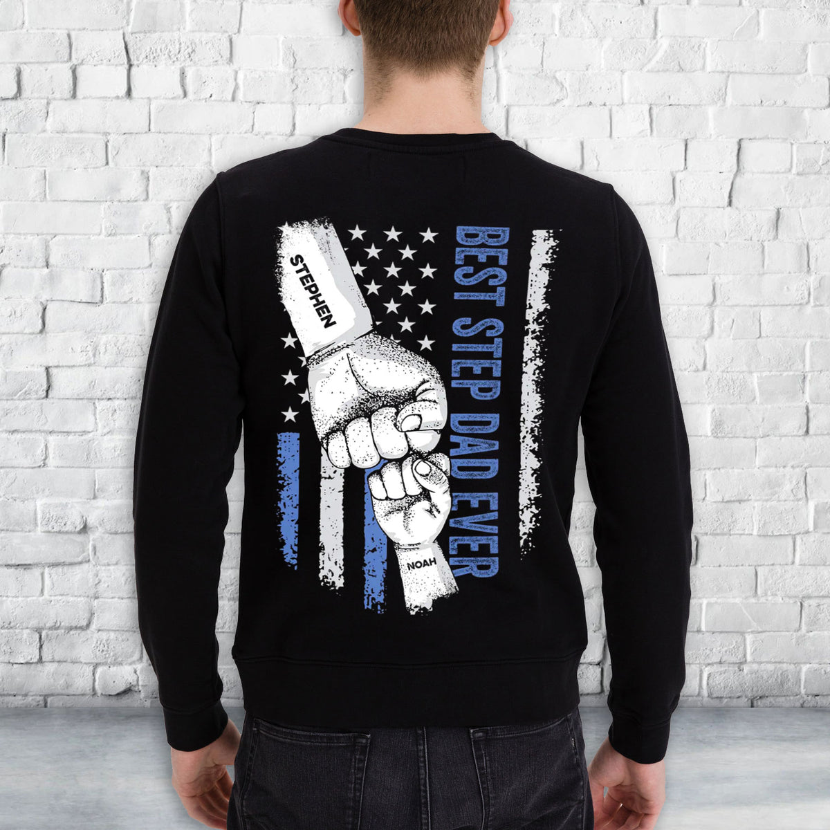Personalized To My Dad Shirt Funny Gifts For Dad From Daughter Son Step Dad Ever  Fist Bump Flag Back Side Printed Custom Name Short Sleeve Tops Tee Shirt For Birthday