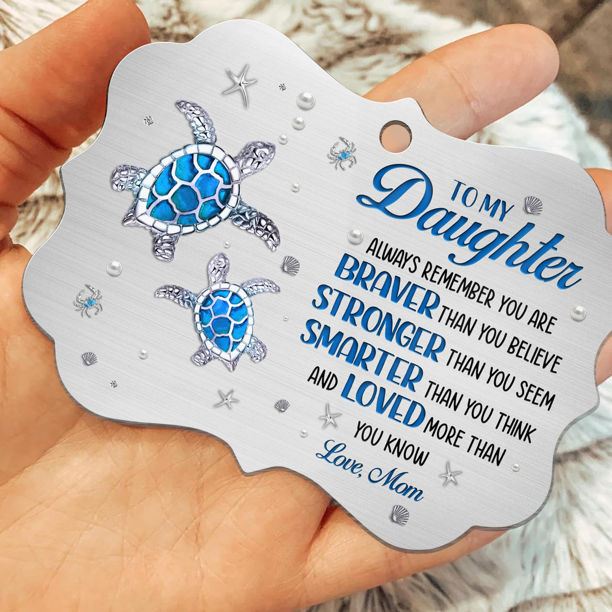 Cute Turtle You Are Smarter Than You Think Jewelry Style Printed Aluminum Ornament, Christmas Tree Holiday Ornament, Mom To Daughter Keepsake Gifts For Daughter Girl From Mom Mother