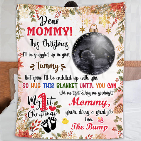 Hug This Blanket Until You Can Hold Me Baby Ultrasound With Ball Hanging Tree, Dear Mommy Holiday Keepsake, First Christmas Expecting Mother, Personalized Photo Blanket, Gifts To Mom