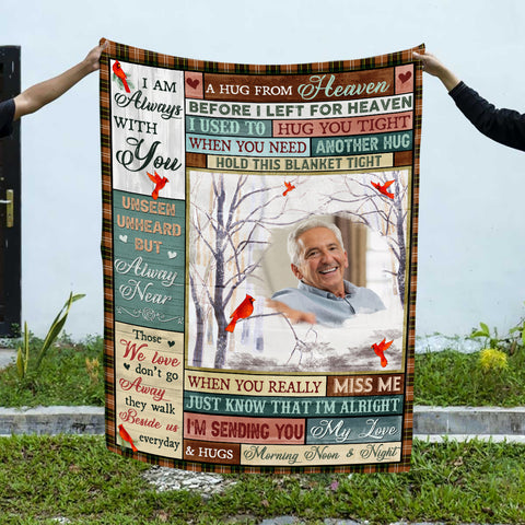 Memorial Gifts, Personalized Memorial Blanket With Photo, Hug From Heaven Im Sending You My Love Hugs, Loss Of Mom Dad Blanket, Fleece Sherpa, Memorial Gifts For Anniversary Birthday