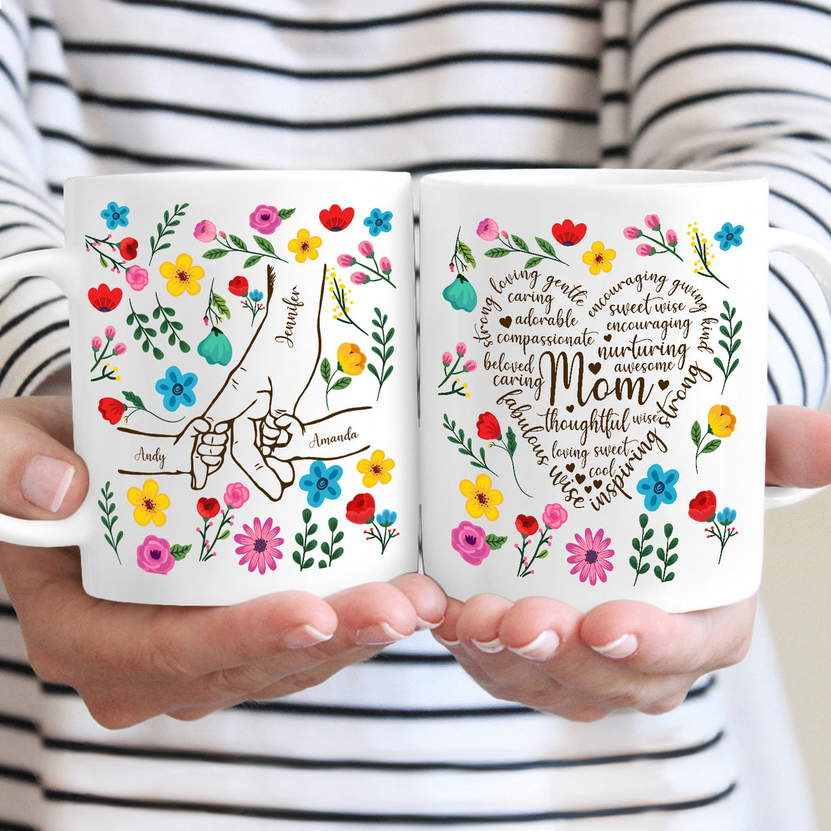 Gifts For Mother, Mom Thoughtful Awesome Sweet Love Holding Mom's Hand Flower, Personalized Coffee Mug, Gifts For Mother From Daughter Son, Ceramic Cup 11 15oz Cup, Gifts For Birthday