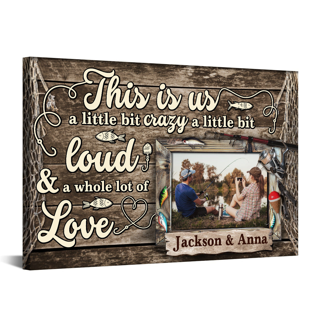 Personalized Name Fishing Canvas Artwork, A Little Bit Loud & A Whole Lot Of Love Phrase, Country Cabin Theme Decor, Personalized Canvas Wall Art, Gifts For Him Her  Poster Prints
