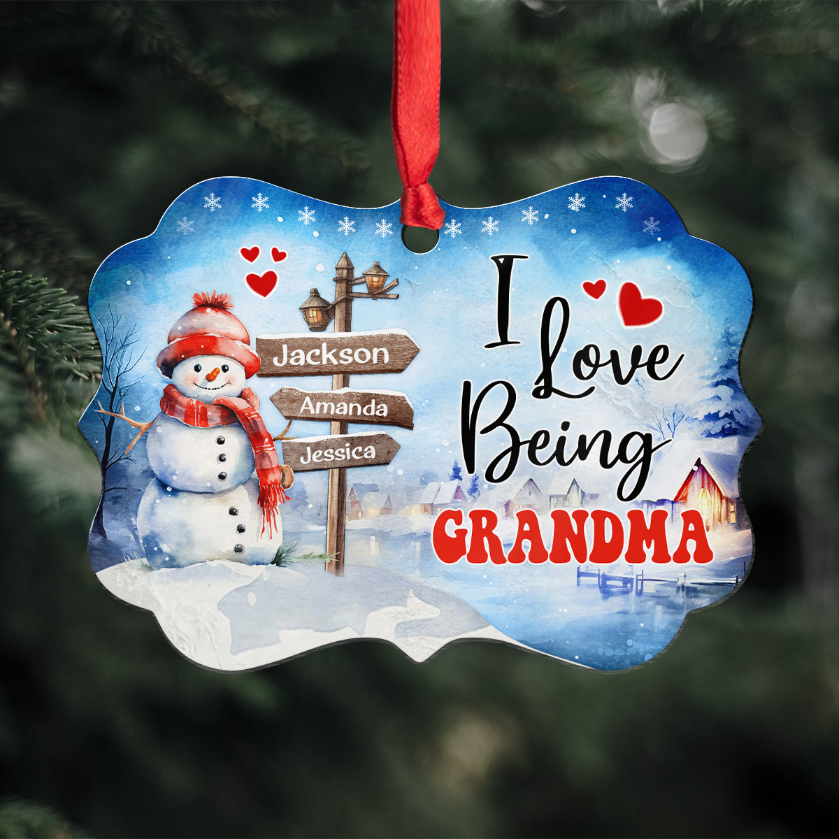 Gifts For Grandma, Cute Xmas Winter Street Sign I Love Being Grandma, Personalized Christmas Ornament Gifts For Grandparent From Grandchildren Medallion Aluminum Ornament Women Keepsake