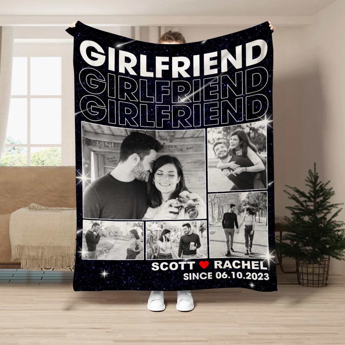 Gifts For Couple, Girlfriend Personalized Photo Custom Name Since Date, Soft Blanket With Picture  Gifts For Him Her Honey, Custom Fleece Sherpa Blanket Valentine Anniversary