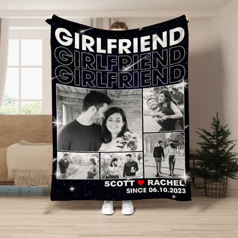 Gifts For Couple, Girlfriend Personalized Photo Custom Name Since Date, Soft Blanket With Picture  Gifts For Him Her Honey, Custom Fleece Sherpa Blanket Valentine Anniversary