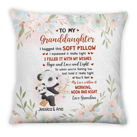 Personalized Square Pillow For Granddaughter Kids From Grandparents Gifts For Granddaughter I Hugged This Soft Pillow Cute Panda Custom Name Double Sided Sofa Couch Cushion On Birthday