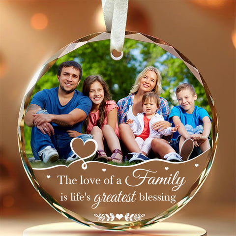 The Love Of A Family Is Life’S Blessing Ornament Personalized Glass Ornament Custom Photo Family Gifts Christmas Keepsake, Personalized Photo Christmas Idea Gifts For Mom Dad Parents