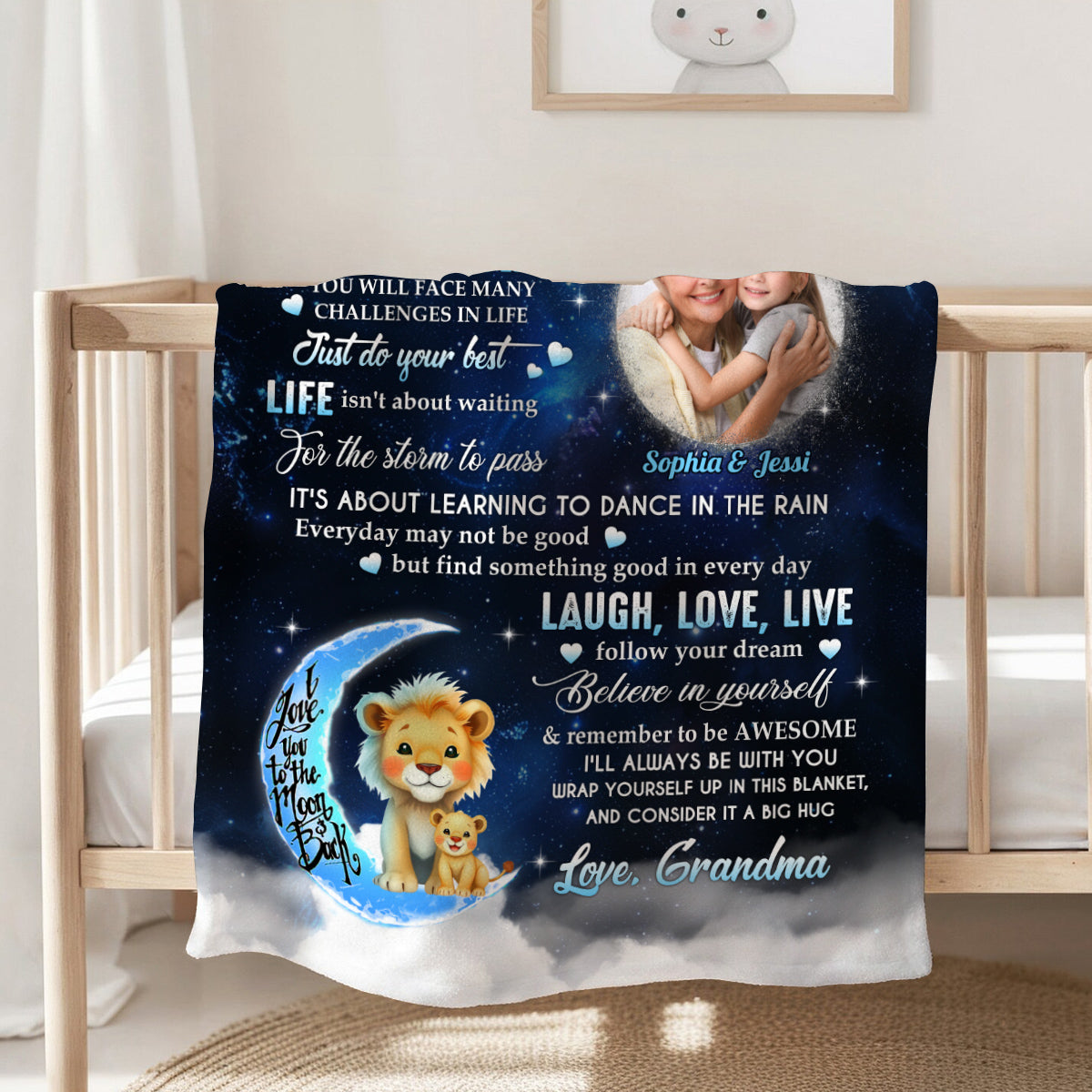 Granddaughter Gifts, Wrap Yourself Up In This Blanket Lions And Photo, Personalized Blanket, Gifts For Granddaughter From Grammy, Fleece Sherpa Blanket, Gifts For Christmas Birthday